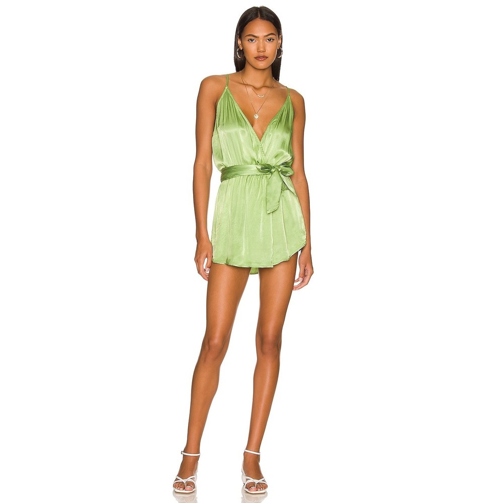 NEW Rays for Days Avery ROMPER in Fern Green Satin Silk Mini Dress Small S